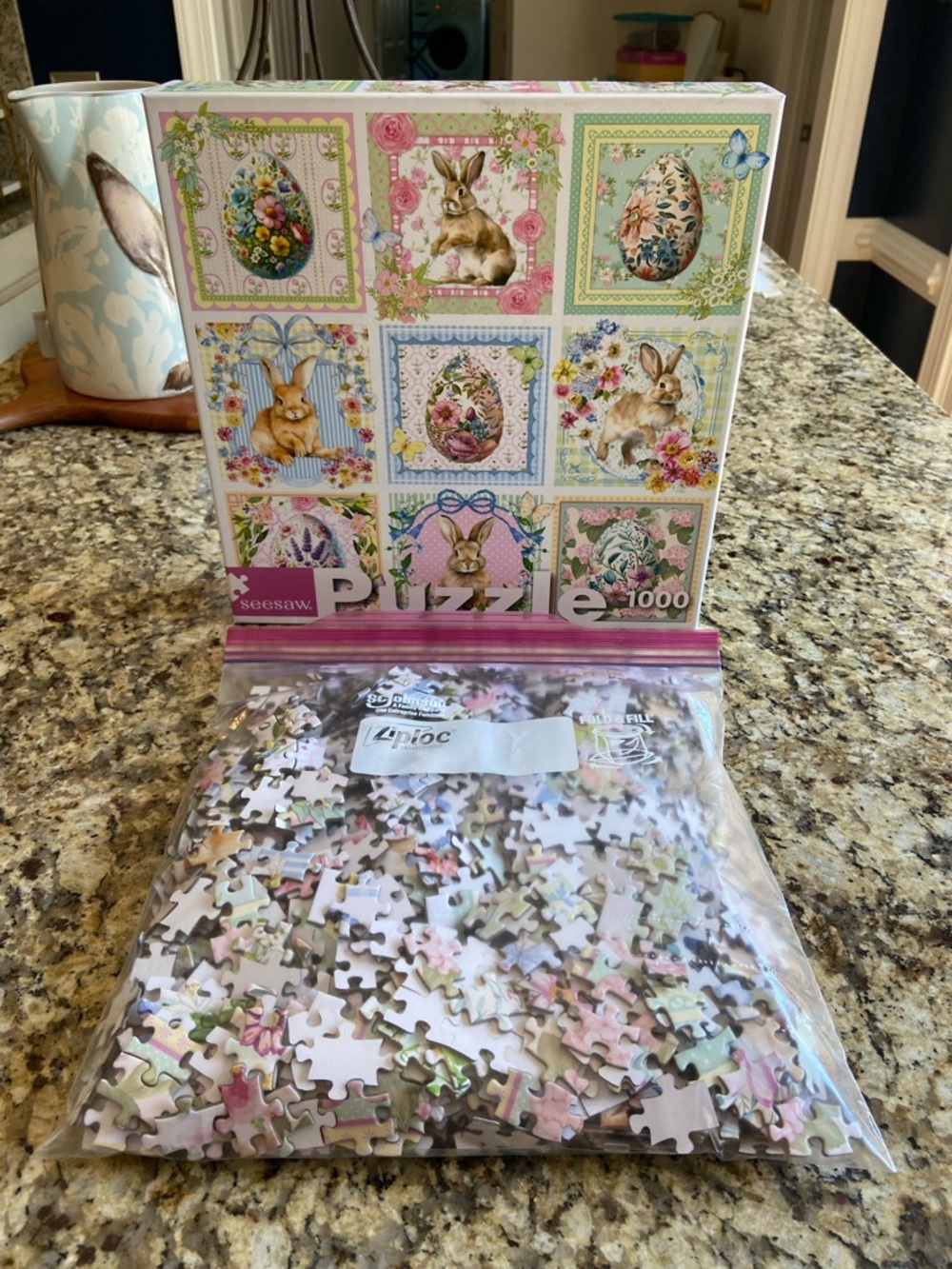 Pastel Bunny & Floral Easter Puzzle 1000-Piece - Pink, Blue, Green - Picture 3 of 4